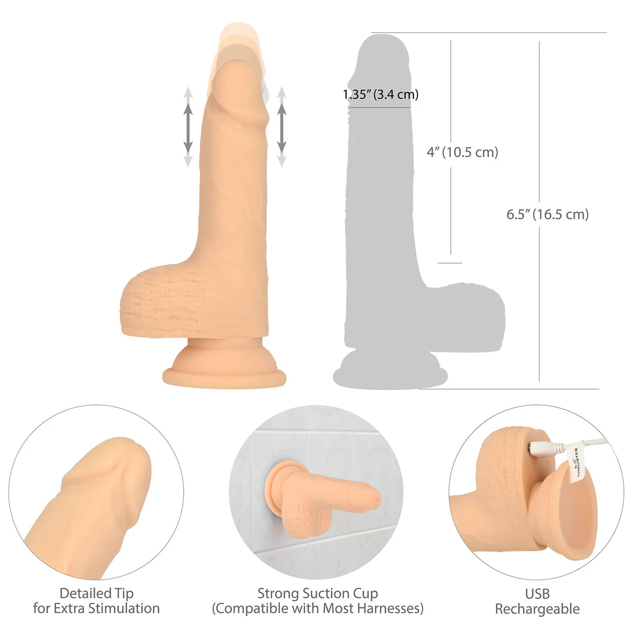 Naked Addiction Thrusting 6.5" Silicone Suction Cup Dildo With Balls - Vanilla - Image 9