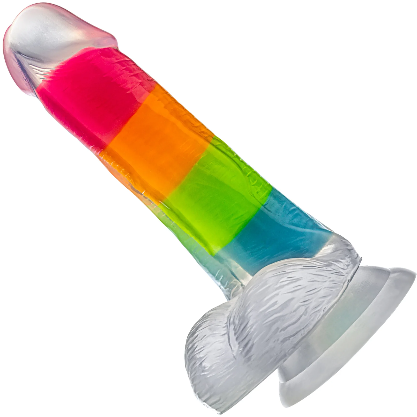 Neo Elite 6.5" Glow In The Dark Silicone Dual Density Dildo With Suction Cup & Balls By Blush - Rainbow Rave - Image 3