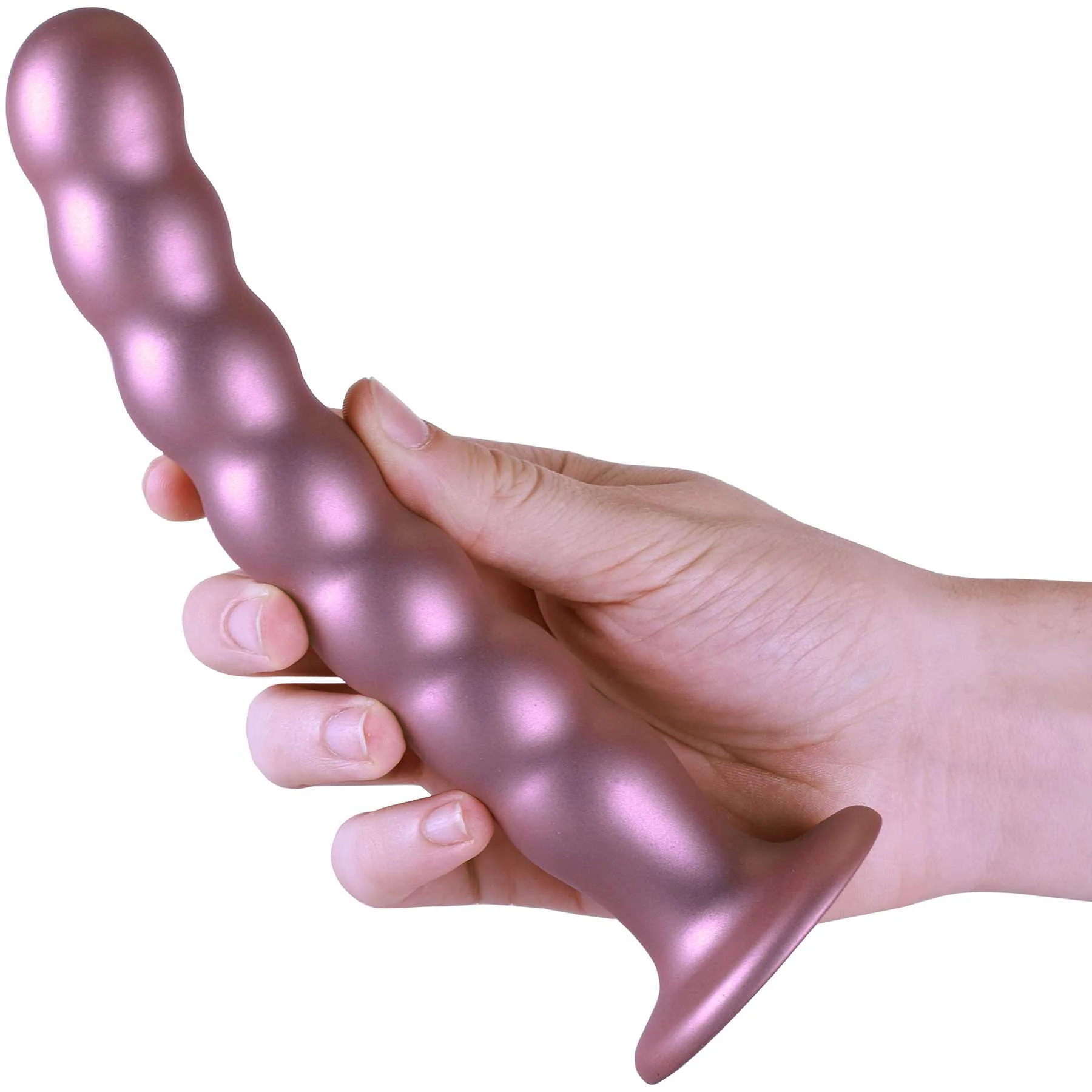 Ouch! 8" Beaded Silicone Suction Cup G-Spot Dildo - Rose - Image 2