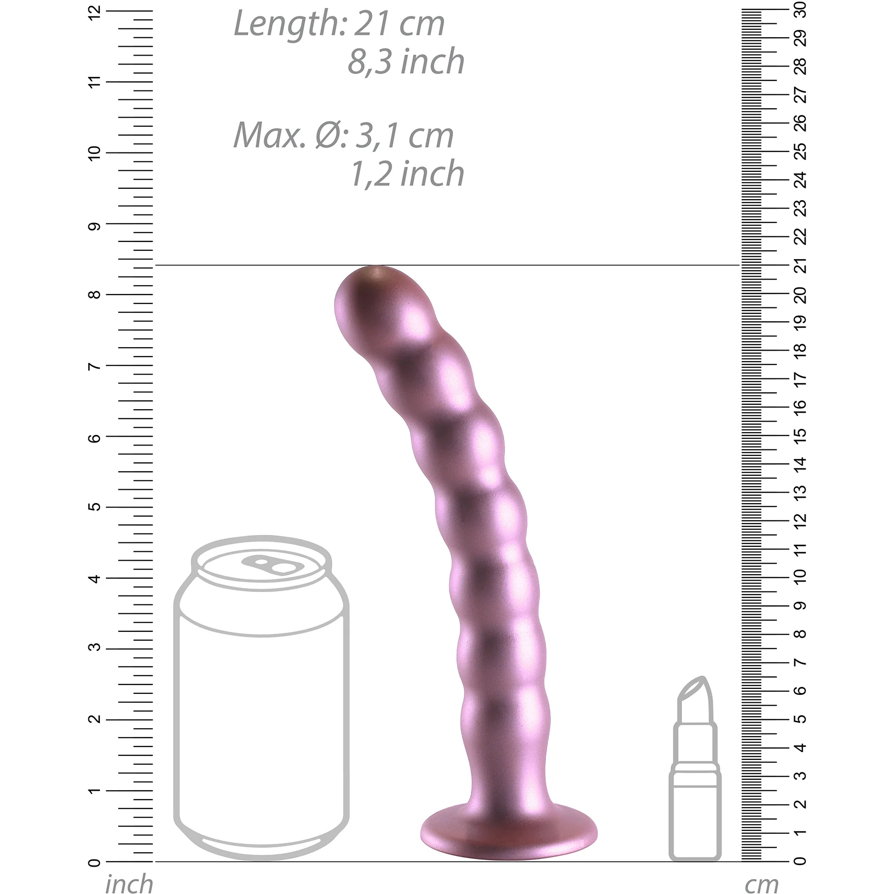 Ouch! 8" Beaded Silicone Suction Cup G-Spot Dildo - Rose - Image 6