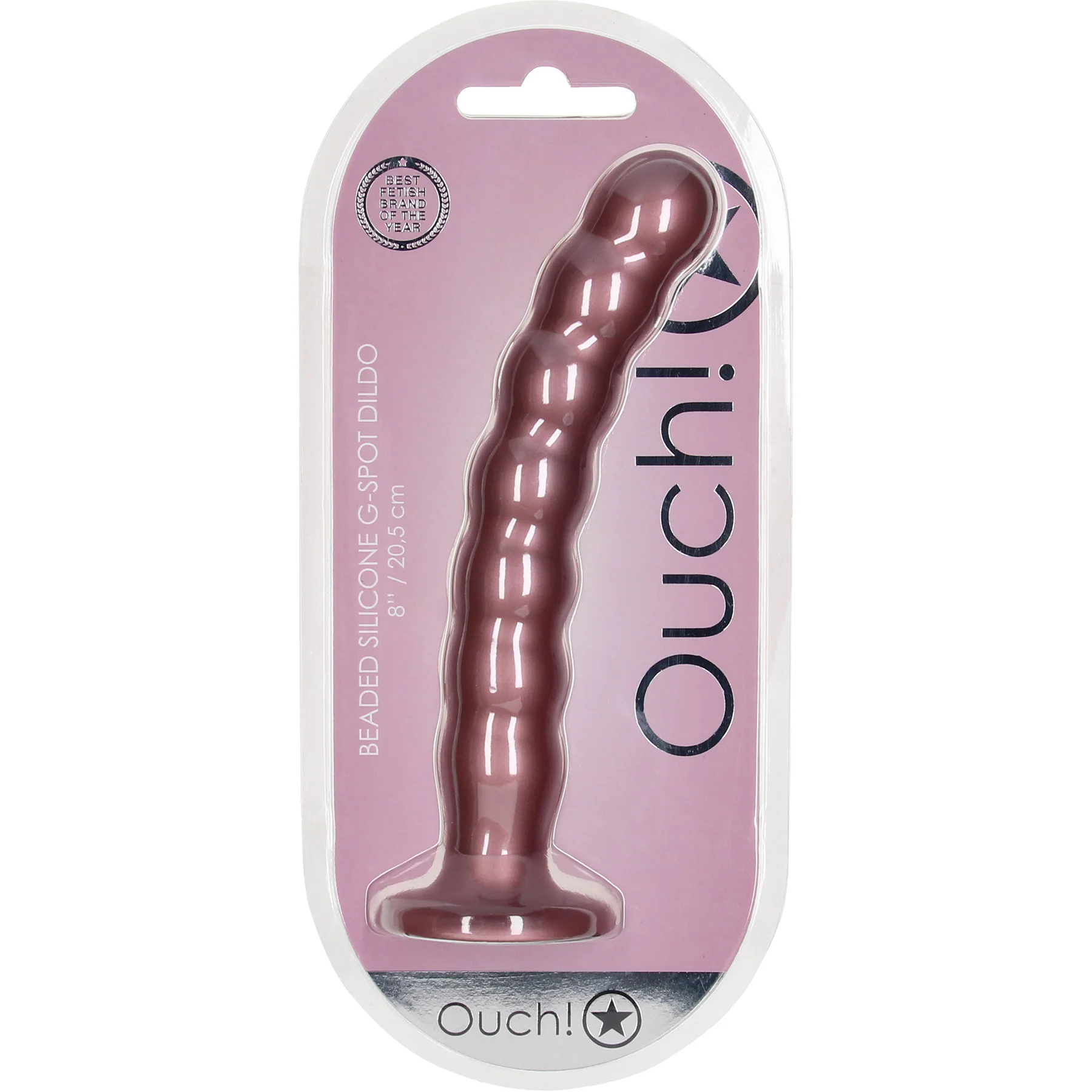 Ouch! 8" Beaded Silicone Suction Cup G-Spot Dildo - Rose - Image 7