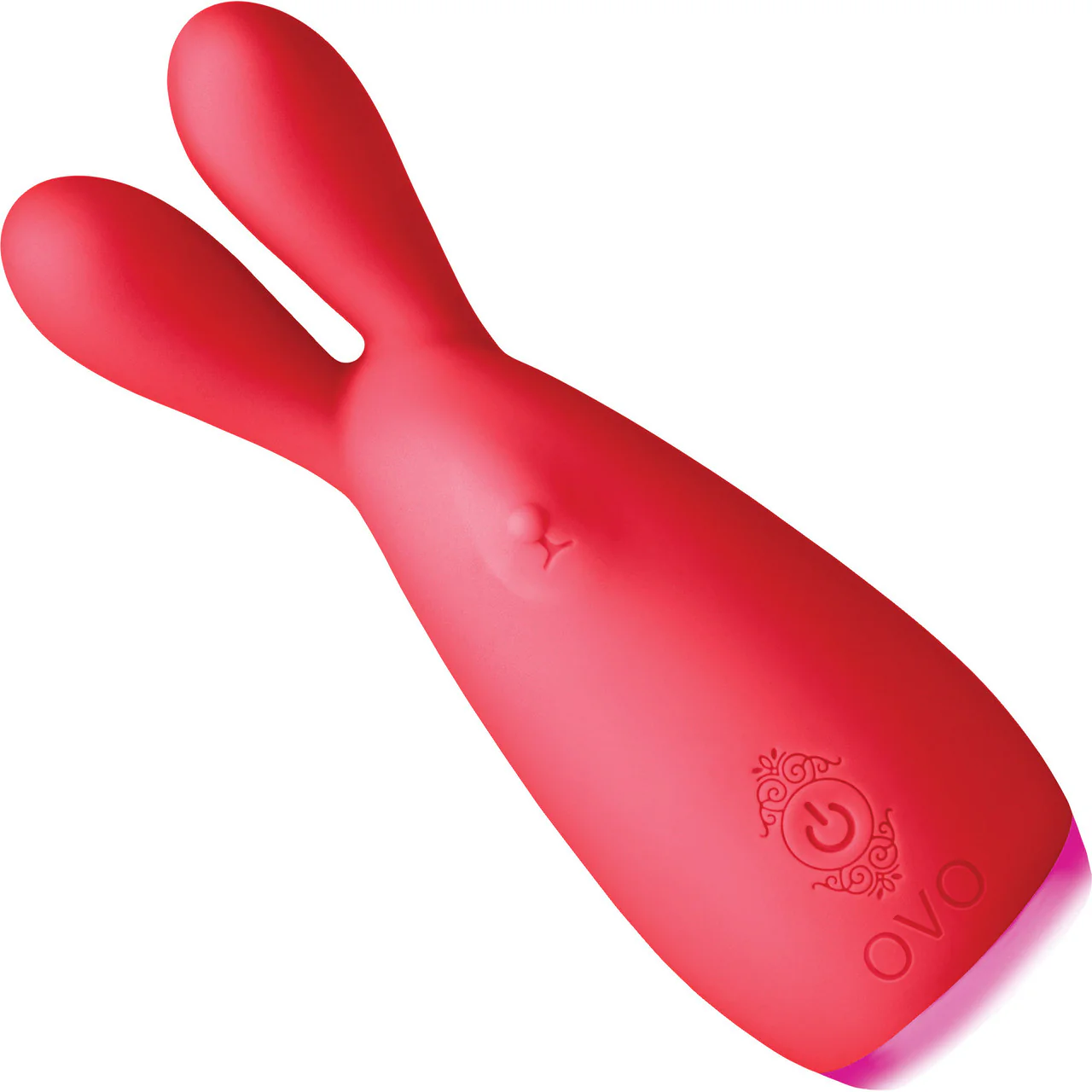 OVO Ner Rechargeable Silicone Clitoral Lay-On Vibrator With Rabbit Ears & LED Base - Coral Red - Image 2