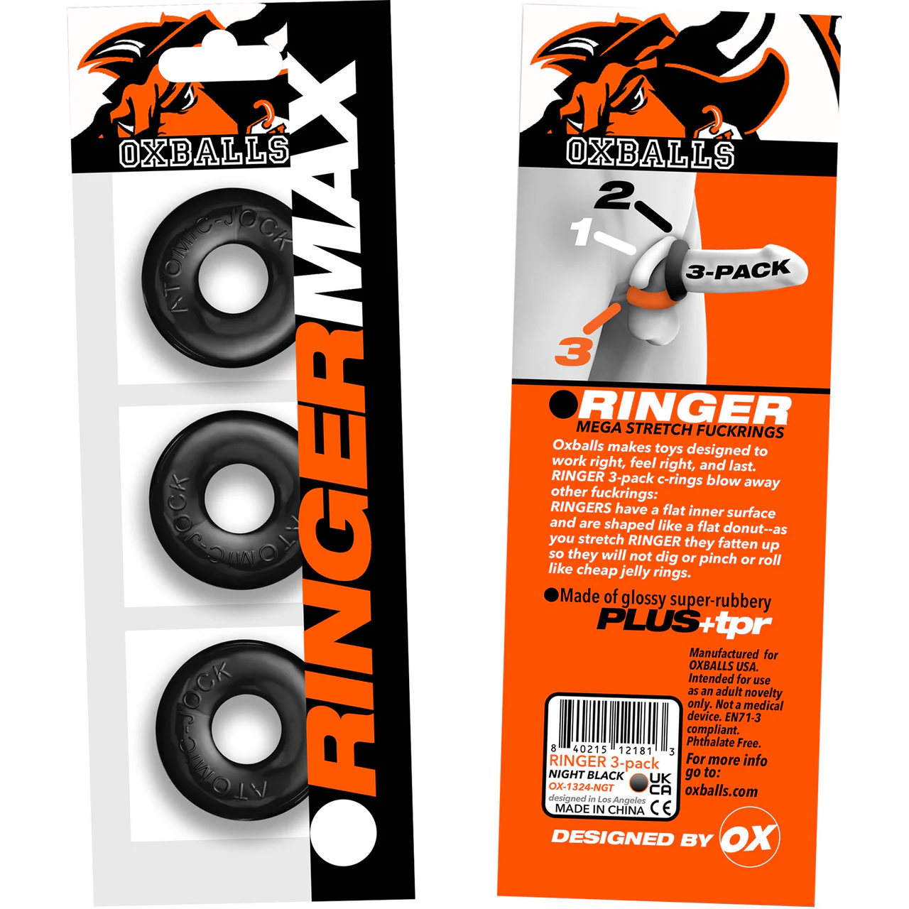 Oxballs Ringer Max Stretchy Cock Ring Set of 3 - Black - Image 3