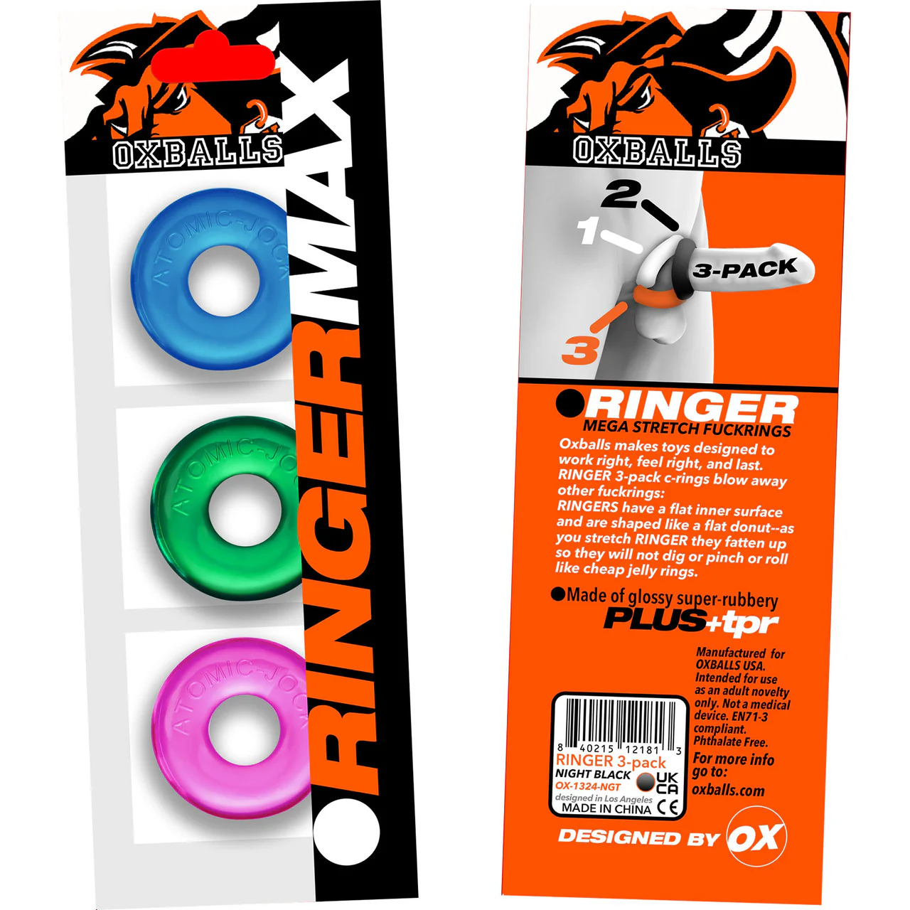 Oxballs Ringer Max Stretchy Cock Ring Set of 3 - Neon - Image 3