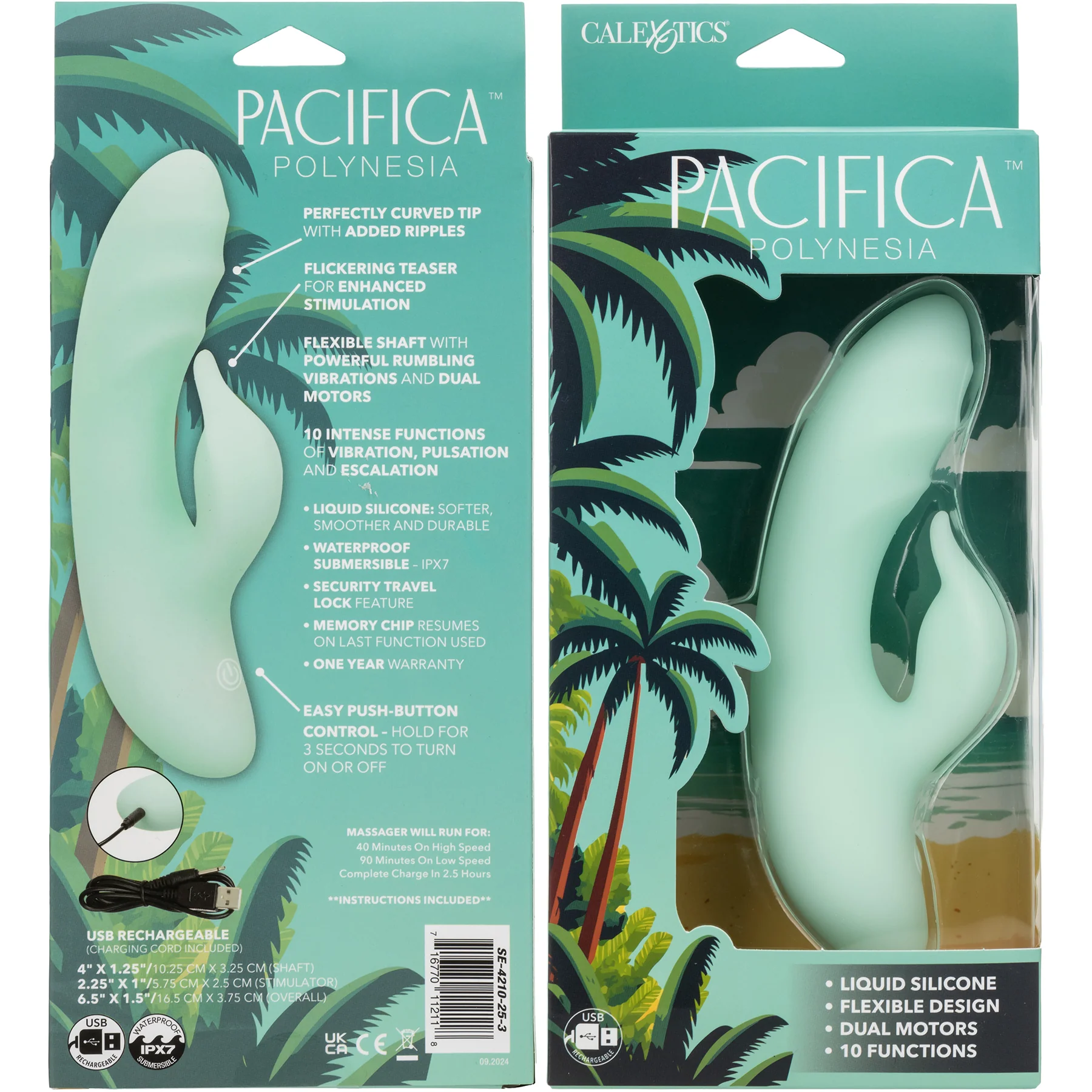 Pacifica™ Polynesia Rechargeable Waterproof Silicone Dual Stimulation Vibrator By CalExotics - Image 8