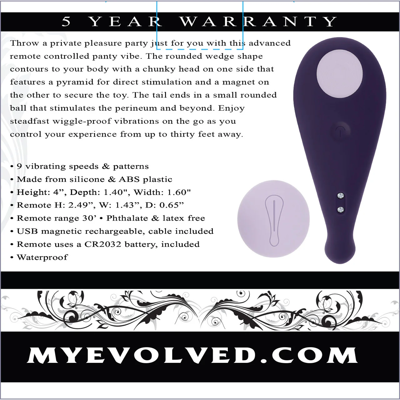 Panty Party Rechargeable Silicone Magnetic Panty Vibrator With Remote By Evolved Novelties - Purple - Image 17