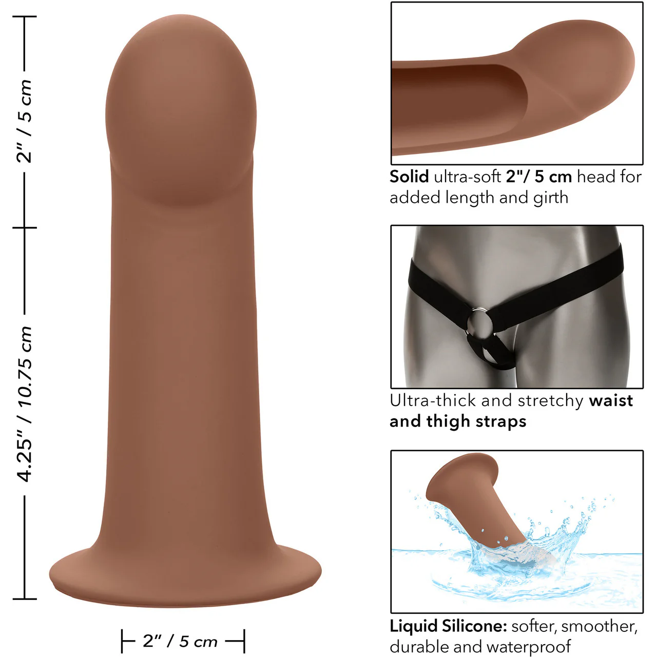 Performance Maxx Silicone 6.25" Hollow Penis Extension With Harness By CalExotics - Chocolate - Image 15