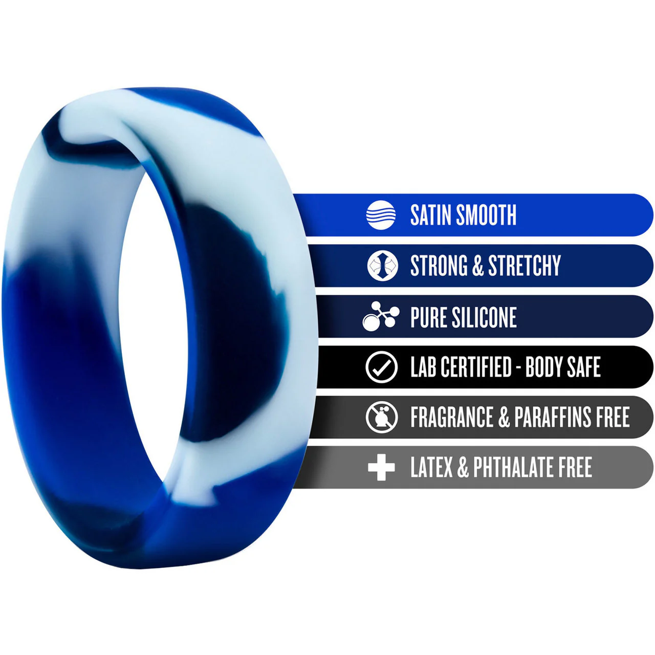 Performance Silicone Camo Cock Ring By Blush Novelties - Blue Camouflage - Image 3