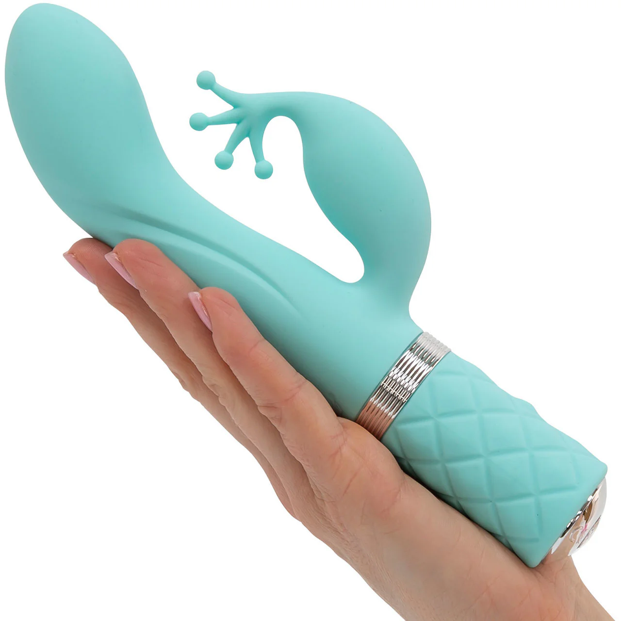 Pillow Talk Kinky Silicone Waterproof Rechargeable Dual Stimulation Vibrator - Teal - Image 4