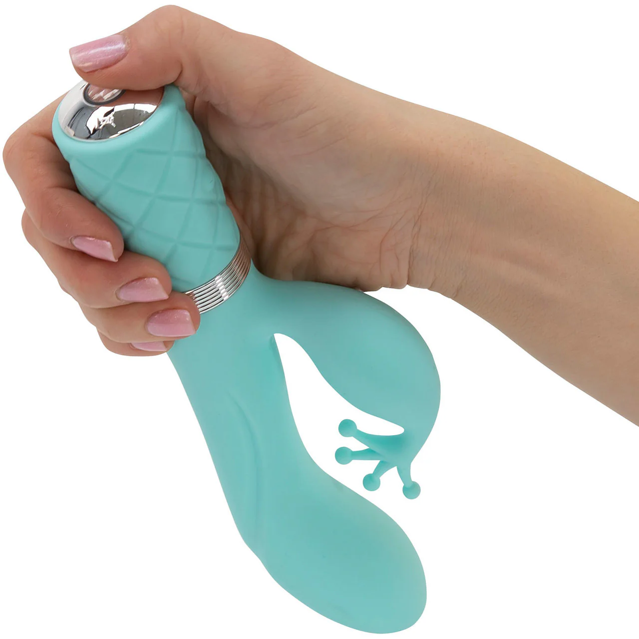 Pillow Talk Kinky Silicone Waterproof Rechargeable Dual Stimulation Vibrator - Teal - Image 6