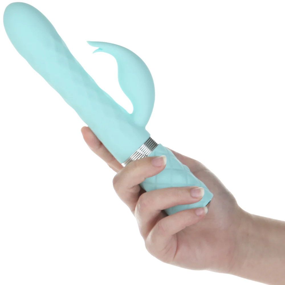 Pillow Talk Lively Silicone Waterproof Rechargeable Rotating Dual Stimulation Vibrator - Teal - Image 2