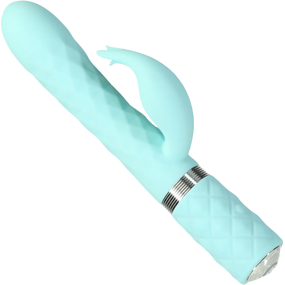 Pillow Talk Lively Silicone Waterproof Rechargeable Rotating Dual Stimulation Vibrator - Teal - Image 3