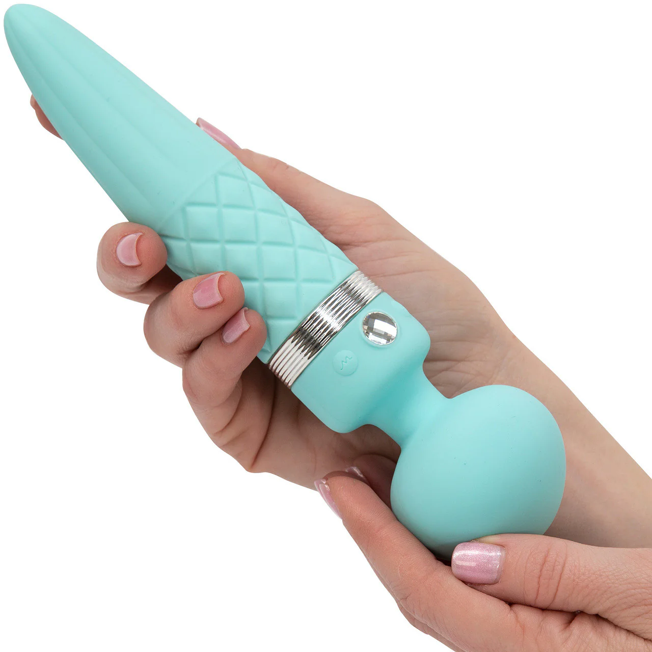 Pillow Talk Sultry Silicone Rechargeable Wand Style Vibrator - Teal - Image 3