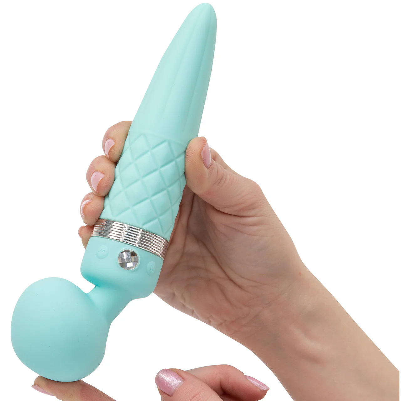 Pillow Talk Sultry Silicone Rechargeable Wand Style Vibrator - Teal - Image 5