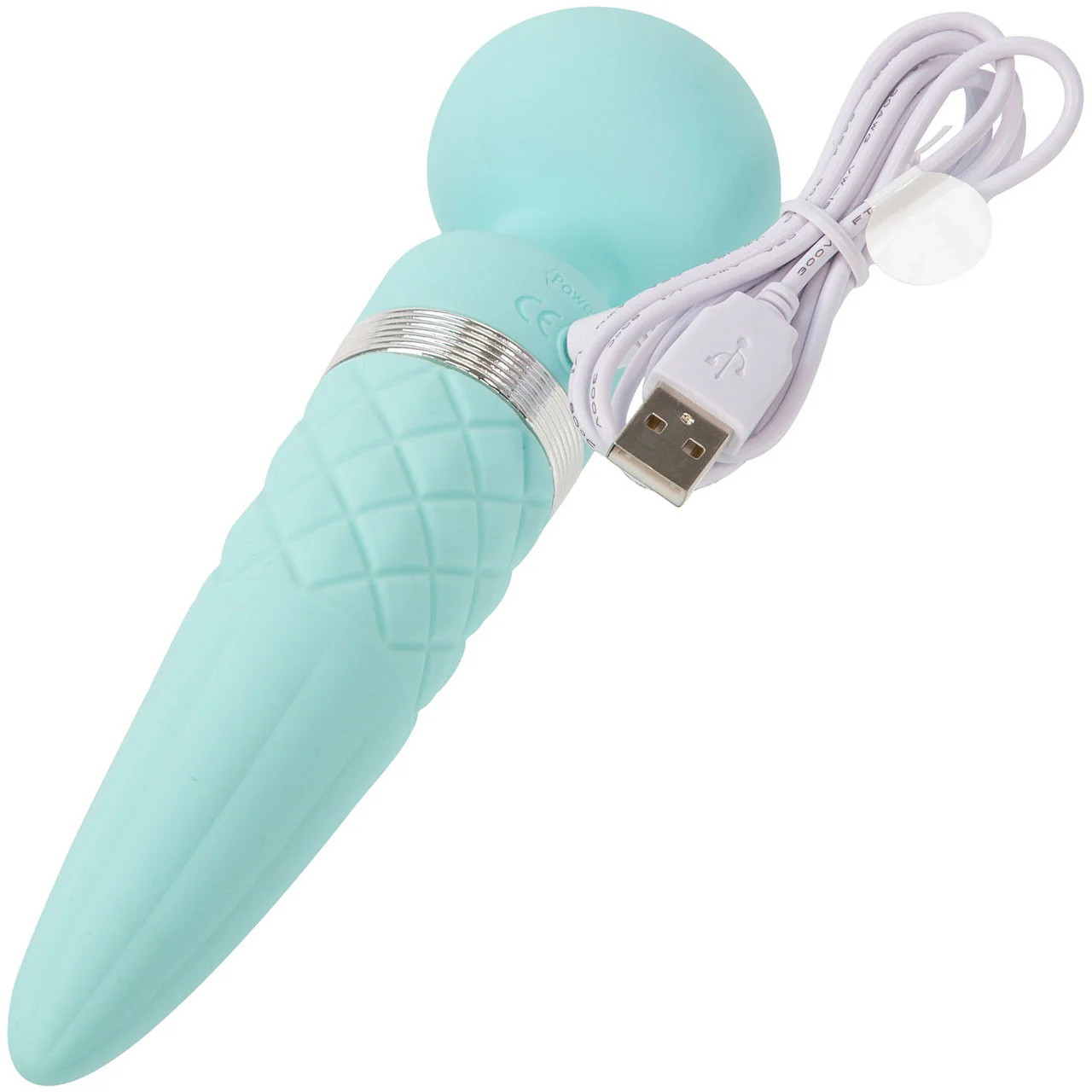 Pillow Talk Sultry Silicone Rechargeable Wand Style Vibrator - Teal - Image 6