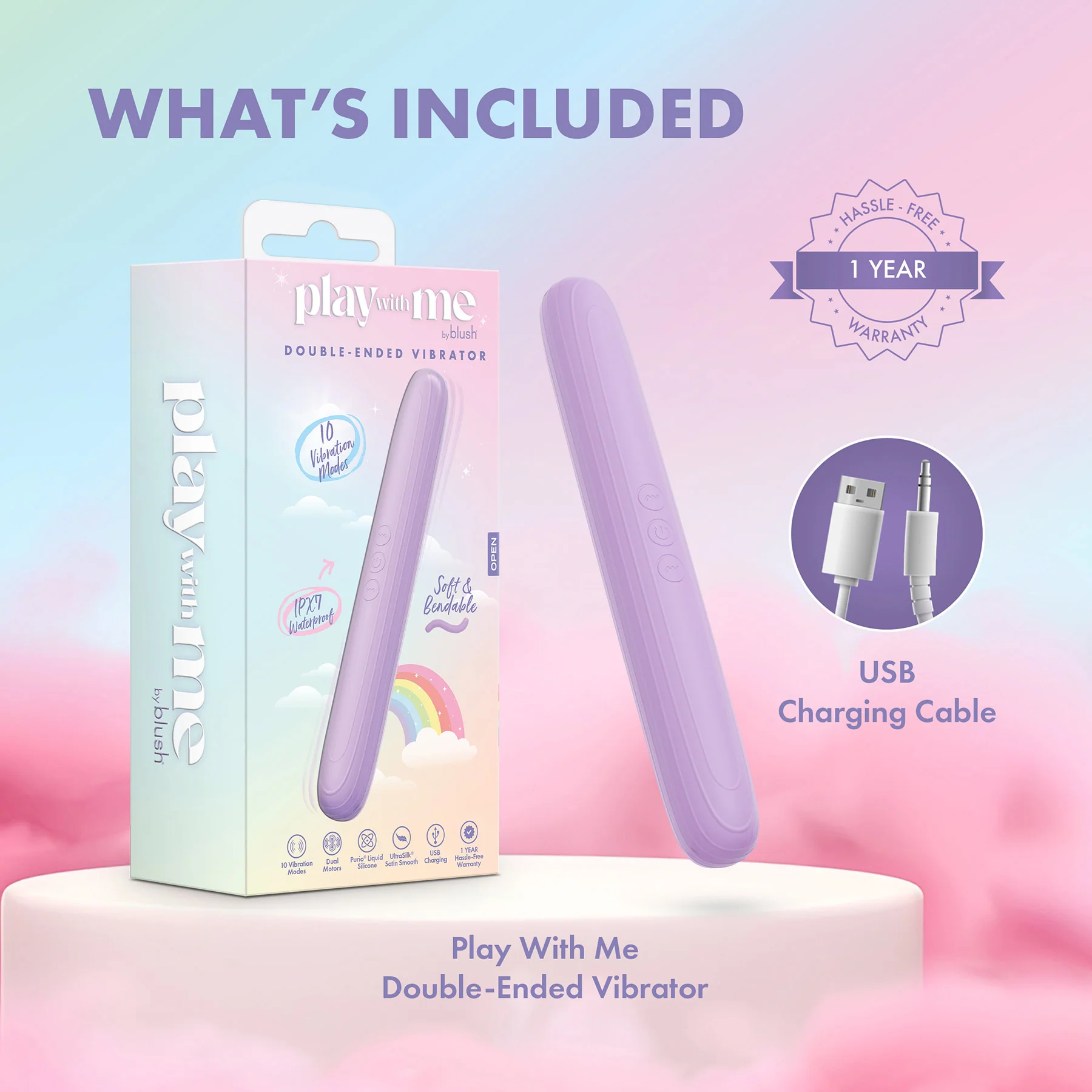 Play With Me Rechargeable Silicone Double Ended Vibrator - Image 8