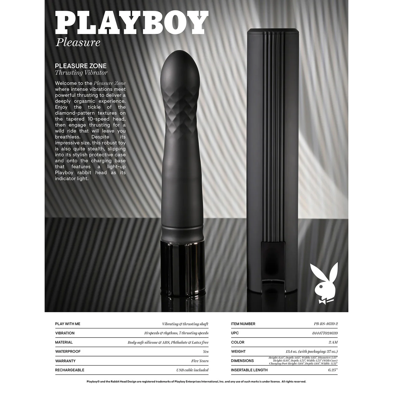 Playboy Pleasure - Pleasure Zone Rechargeable Waterproof Silicone Thrusting Vibrator With Case - Image 9