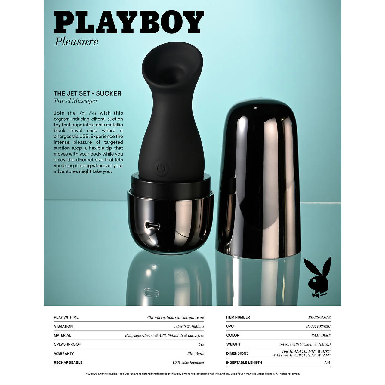 Playboy Pleasure The Jet Set Sucker Rechargeable Silicone Suction Stimulator With Charging Case - Image 11