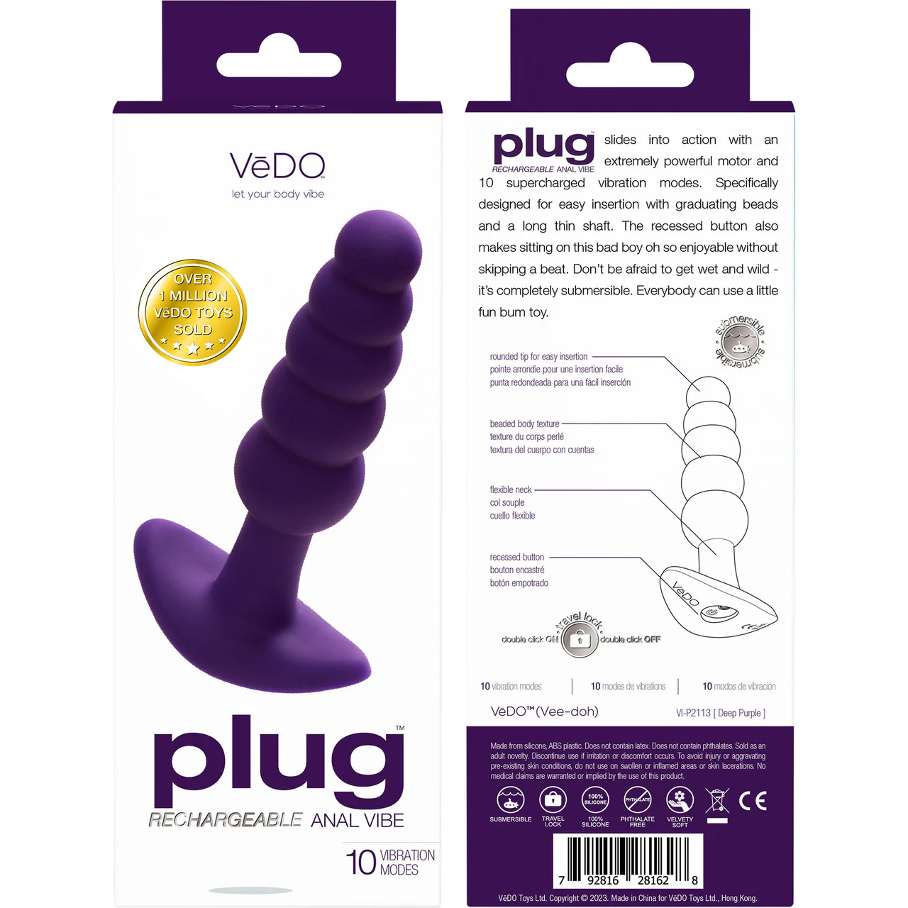 Plug Silicone Rechargeable Waterproof Anal Plug By VeDO - Deep Purple - Image 4