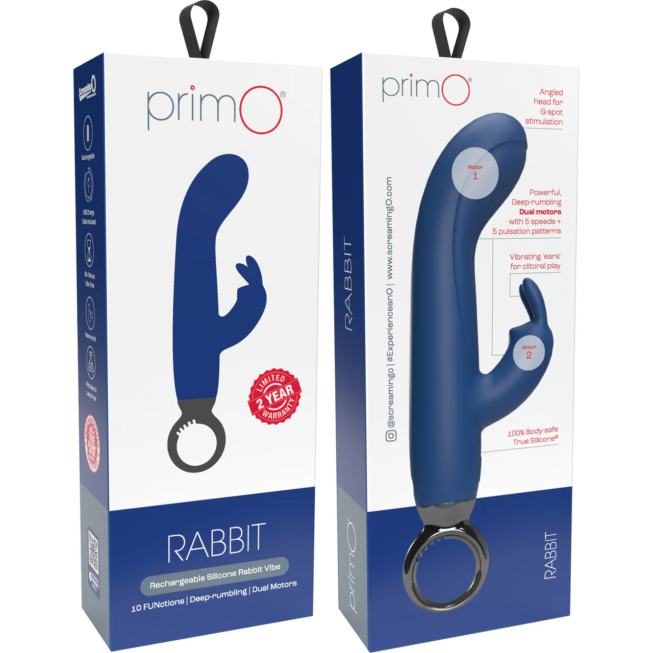 PrimO Rabbit Rechargeable Silicone Dual Stimulation Vibrator By Screaming O - Blueberry - Image 4