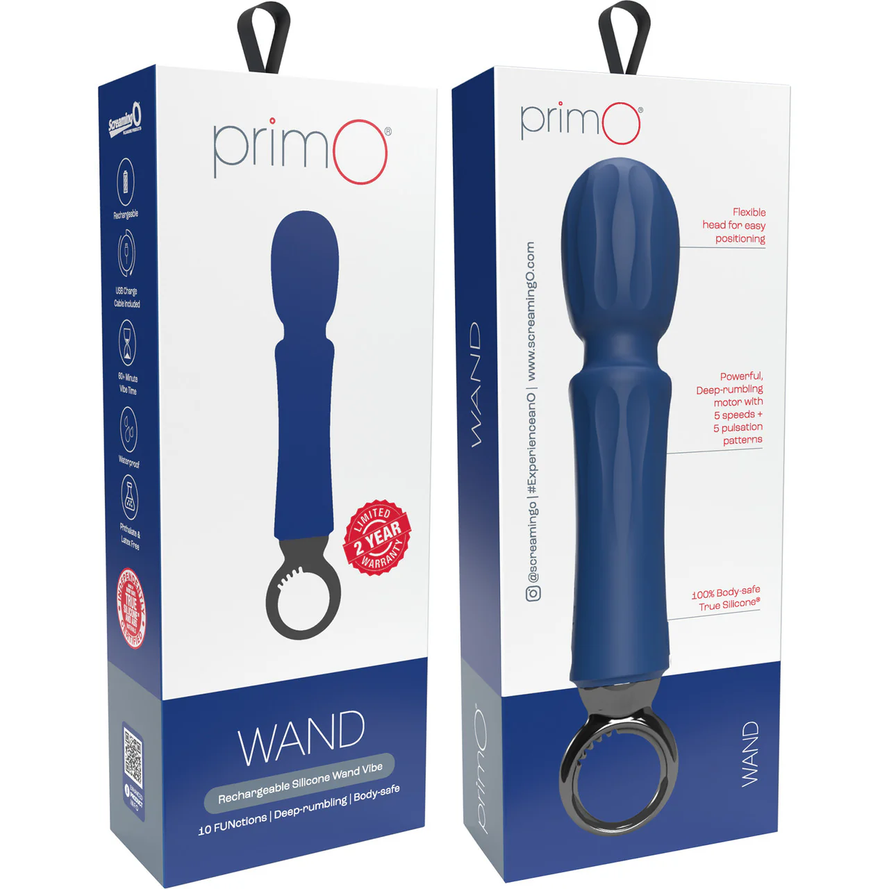 PrimO Wand Rechargeable Silicone Vibrator By Screaming O - Blueberry - Image 4