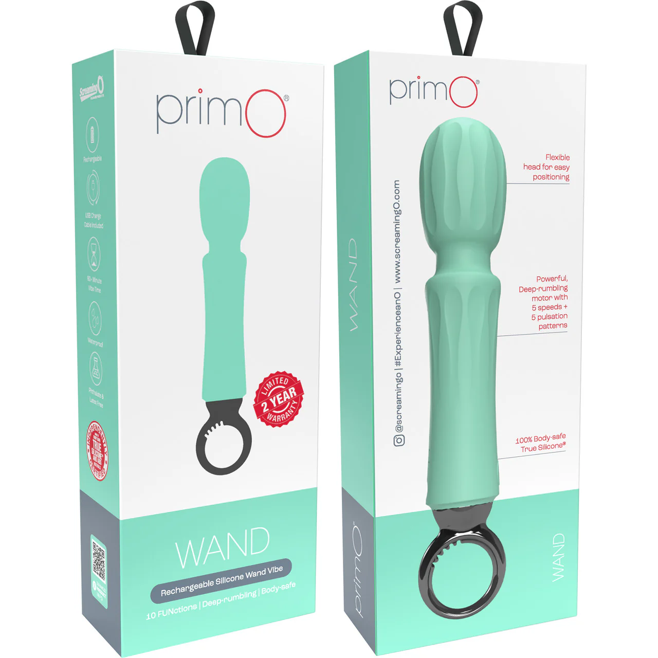 PrimO Wand Rechargeable Silicone Vibrator By Screaming O - Kiwi Mint - Image 4