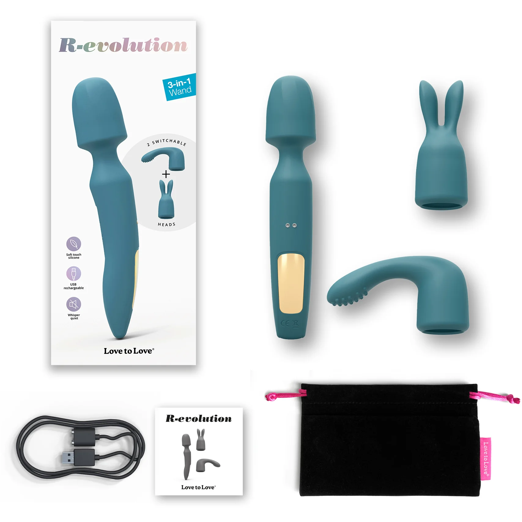 R-evolution Rechargeable Silicone Vibrating Wand With Two Attachments By Love To Love - Image 14