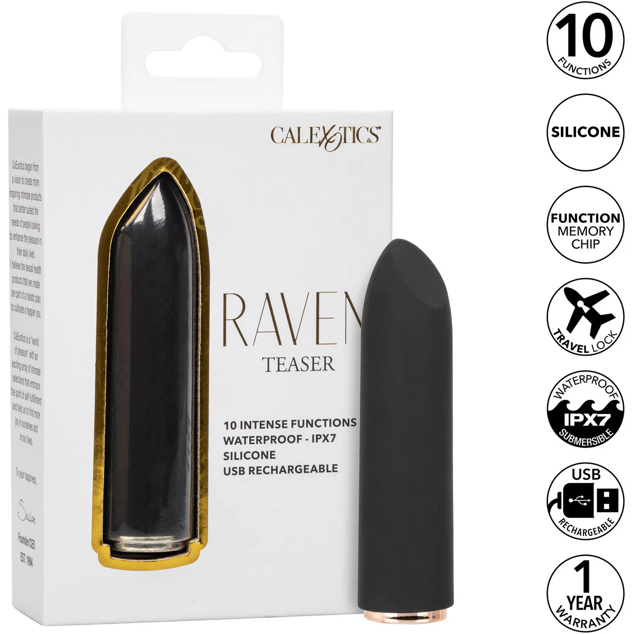 Raven Teaser Rechargeable Waterproof Bullet Vibrator With Silicone Pinpoint Sleeve By CalExotics - Image 10