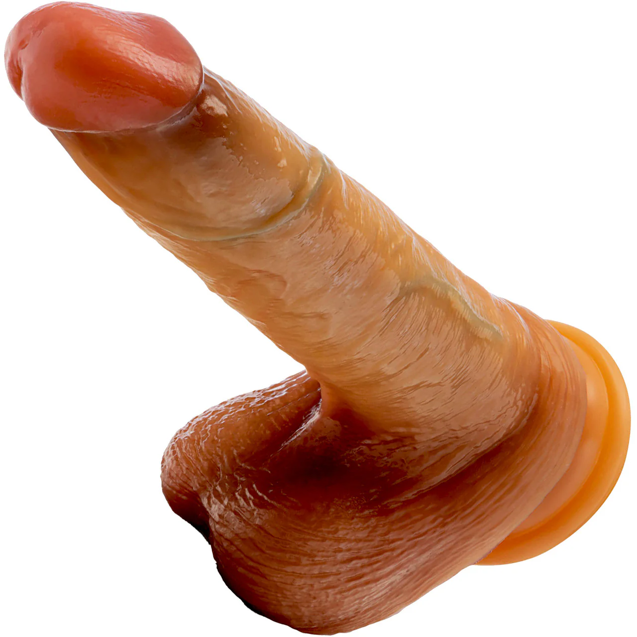 Renaissance DaVinci 8" Dual Density Sliding Foreskin Suction Cup Dildo With Squeezable Balls - Caramel - Image 3