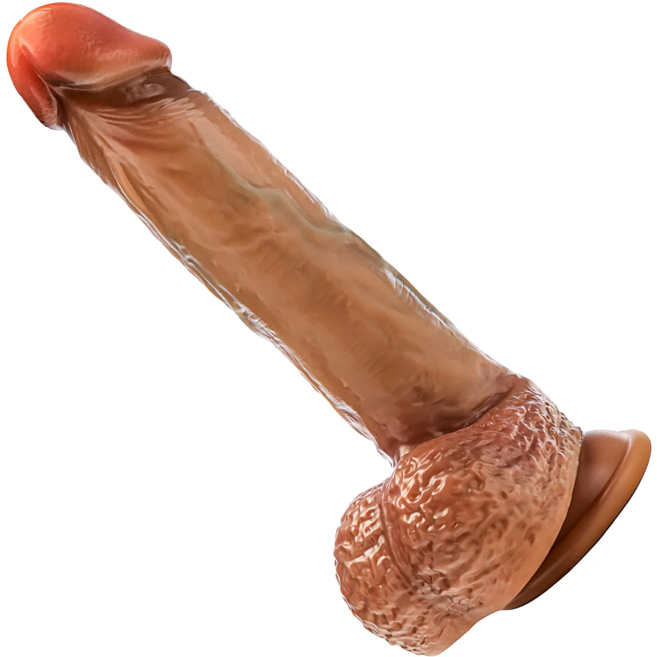 Renaissance Raphael 9.5" Dual Density Sliding Foreskin Suction Cup Dildo With Squeezable Balls - Caramel - Image 3