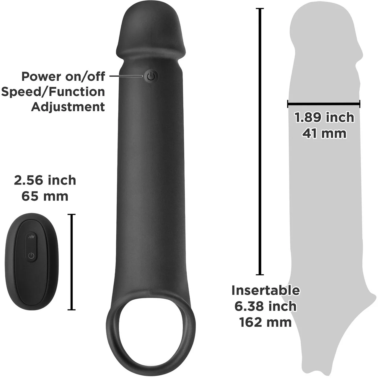 Renegade Brute Rechargeable Silicone Vibrating Penis Extension With Remote - Black - Image 3