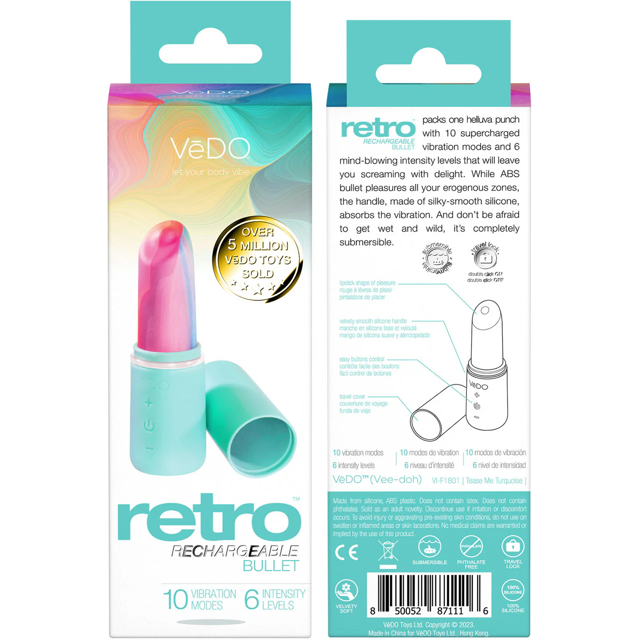 Retro Lipstick Rechargeable Waterproof Silicone Bullet Vibrator By VeDO - Tease Me Turquoise - Image 4