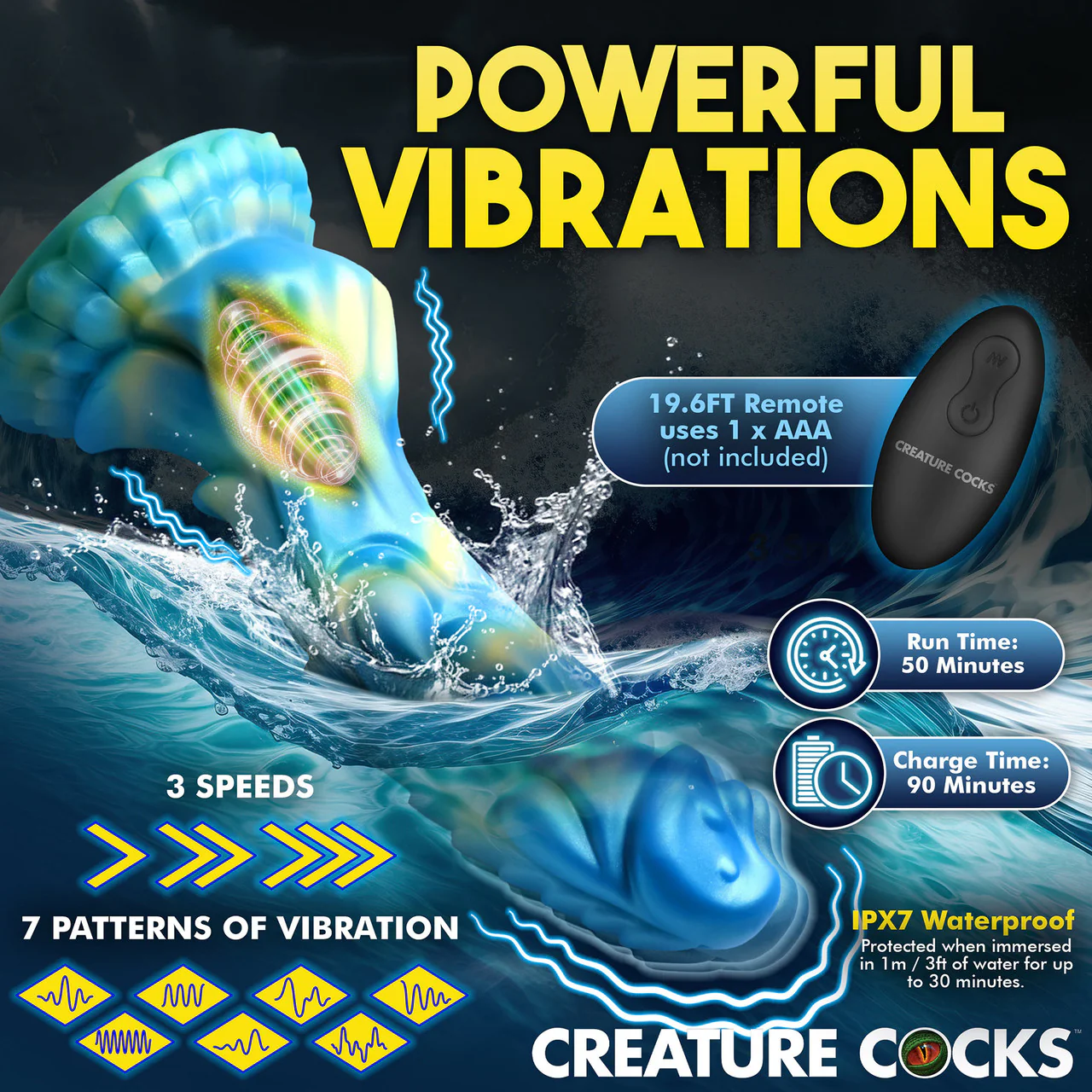 Sea Stallion 8.25" Rechargeable Vibrating Silicone Suction Cup Dildo With Remote By Creature Cocks - Image 12