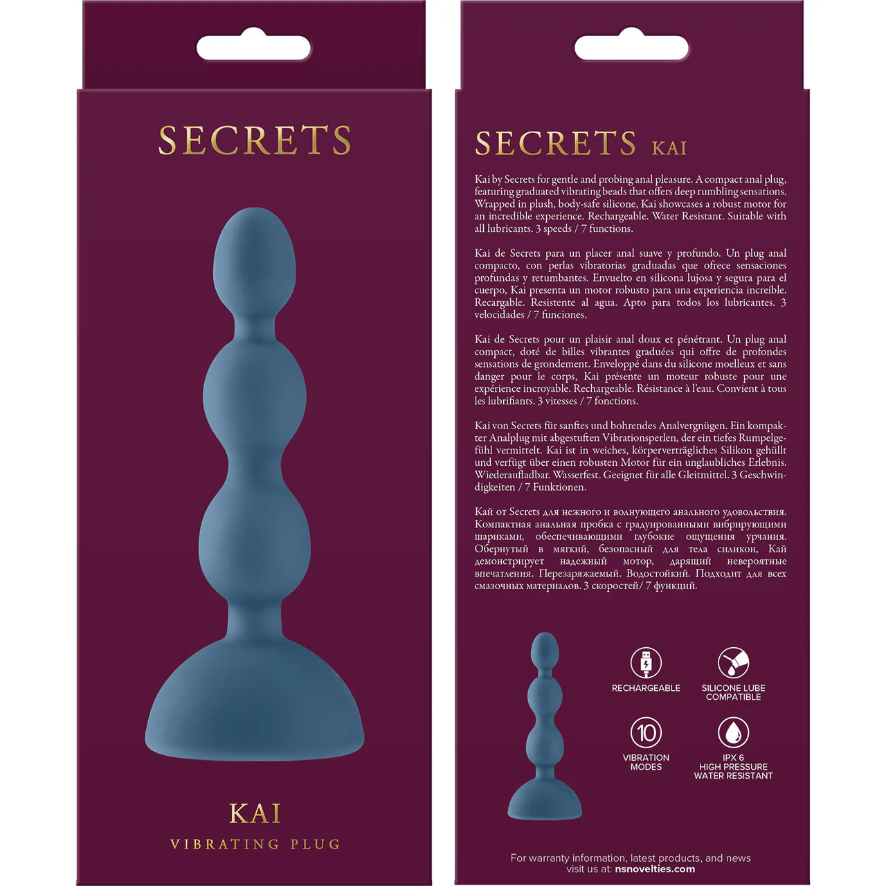 Secrets Kai Rechargeable Silicone Vibrating Anal Beads By NS Novelties - Dark Teal - Image 3