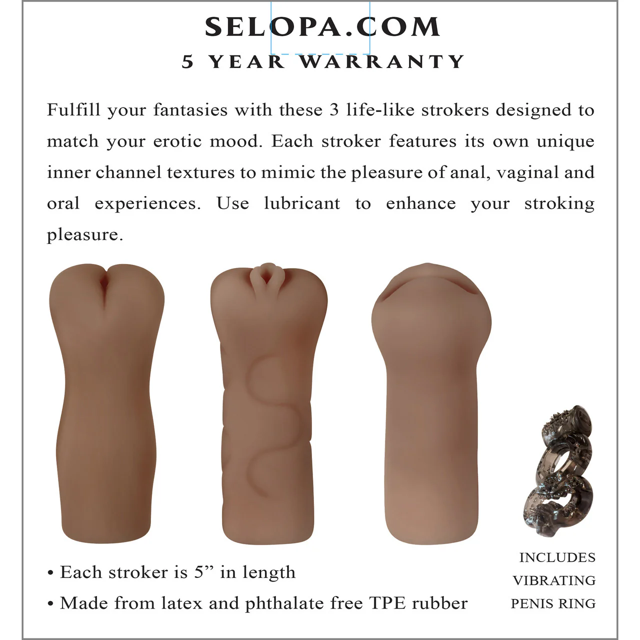 Selopa Party Pack 3-Piece Oral, Vaginal & Anal Penis Strokers - Chocolate - Image 19