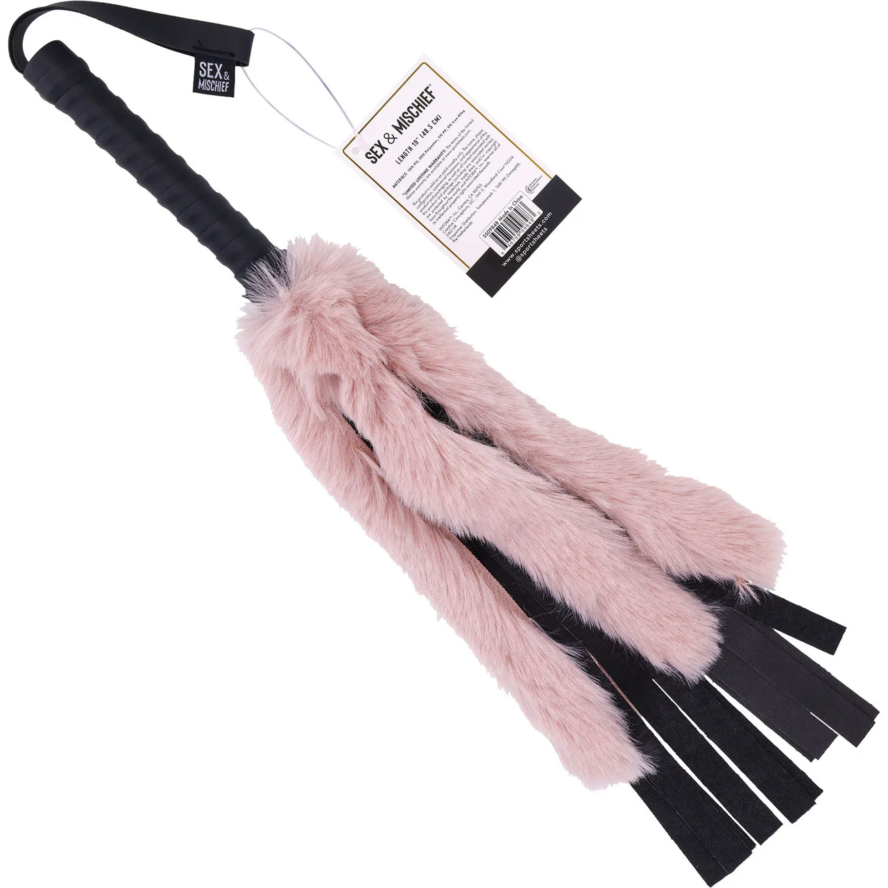 Sex & Mischief Brat Faux Fur Flogger By Sportsheets - Pink & Black - Image 8