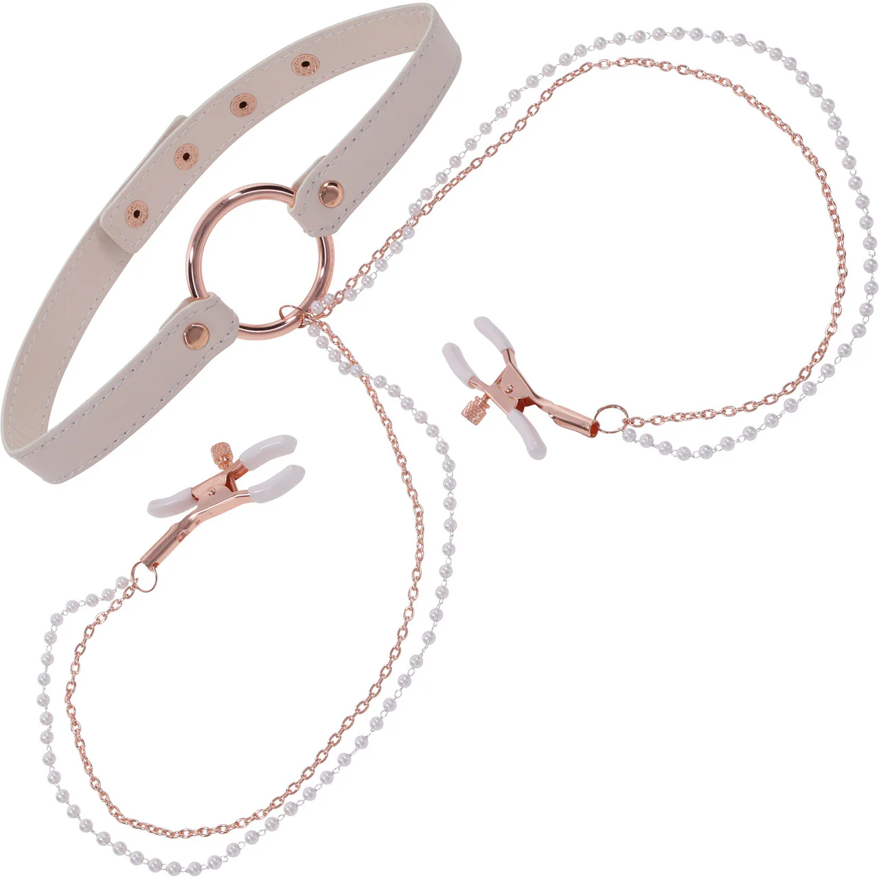 Sex & Mischief Peaches 'n CreaMe Collar With Nipple Clamps By Sportsheets - Rose Gold & Peach - Image 4