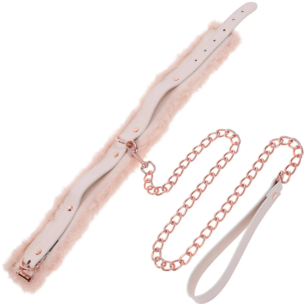 Sex & Mischief Peaches 'n CreaMe Fur Collar & Leash By Sportsheets - Rose Gold & Peach - Image 3