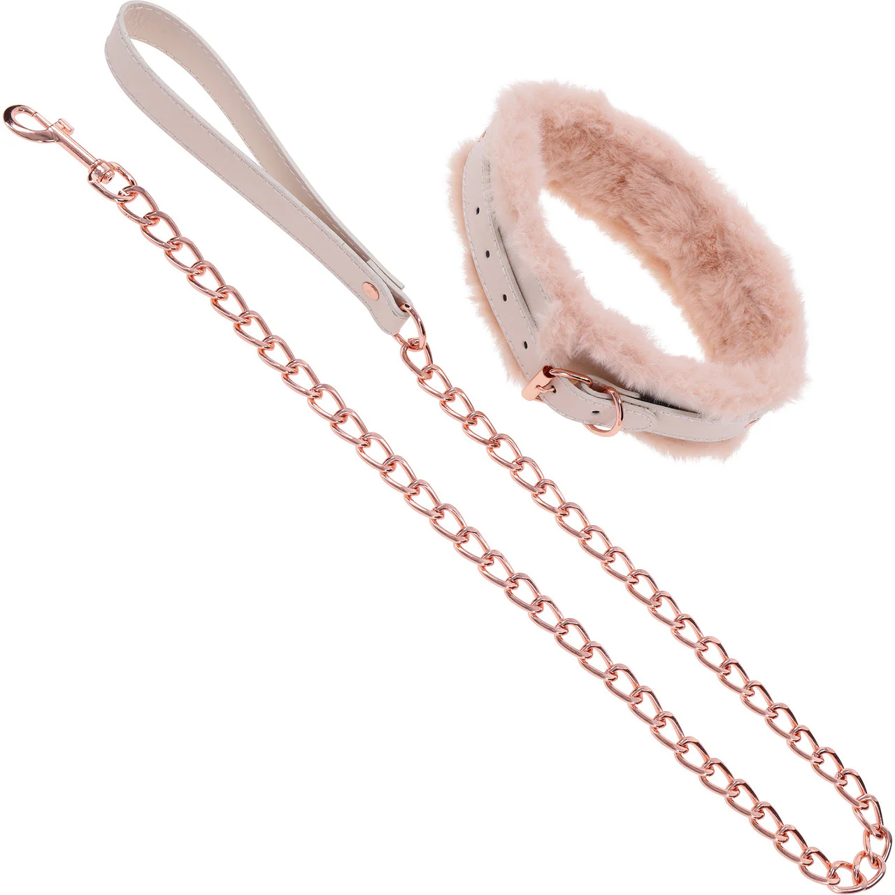 Sex & Mischief Peaches 'n CreaMe Fur Collar & Leash By Sportsheets - Rose Gold & Peach - Image 4