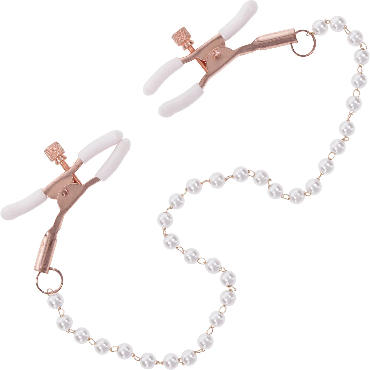 Sex & Mischief Peaches 'n CreaMe Pearl Nipple Clamps By Sportsheets - Rose Gold & White - Image 7