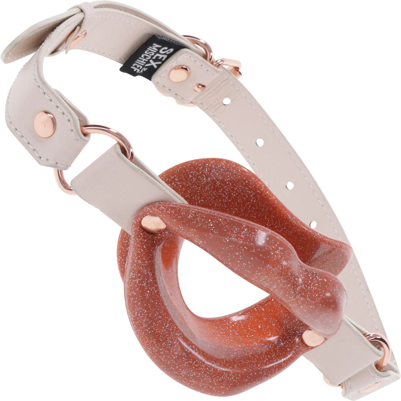 Sex & Mischief Peaches 'n CreaMe Silicone Lips Gag By Sportsheets - Rose Gold & Peach - Image 4
