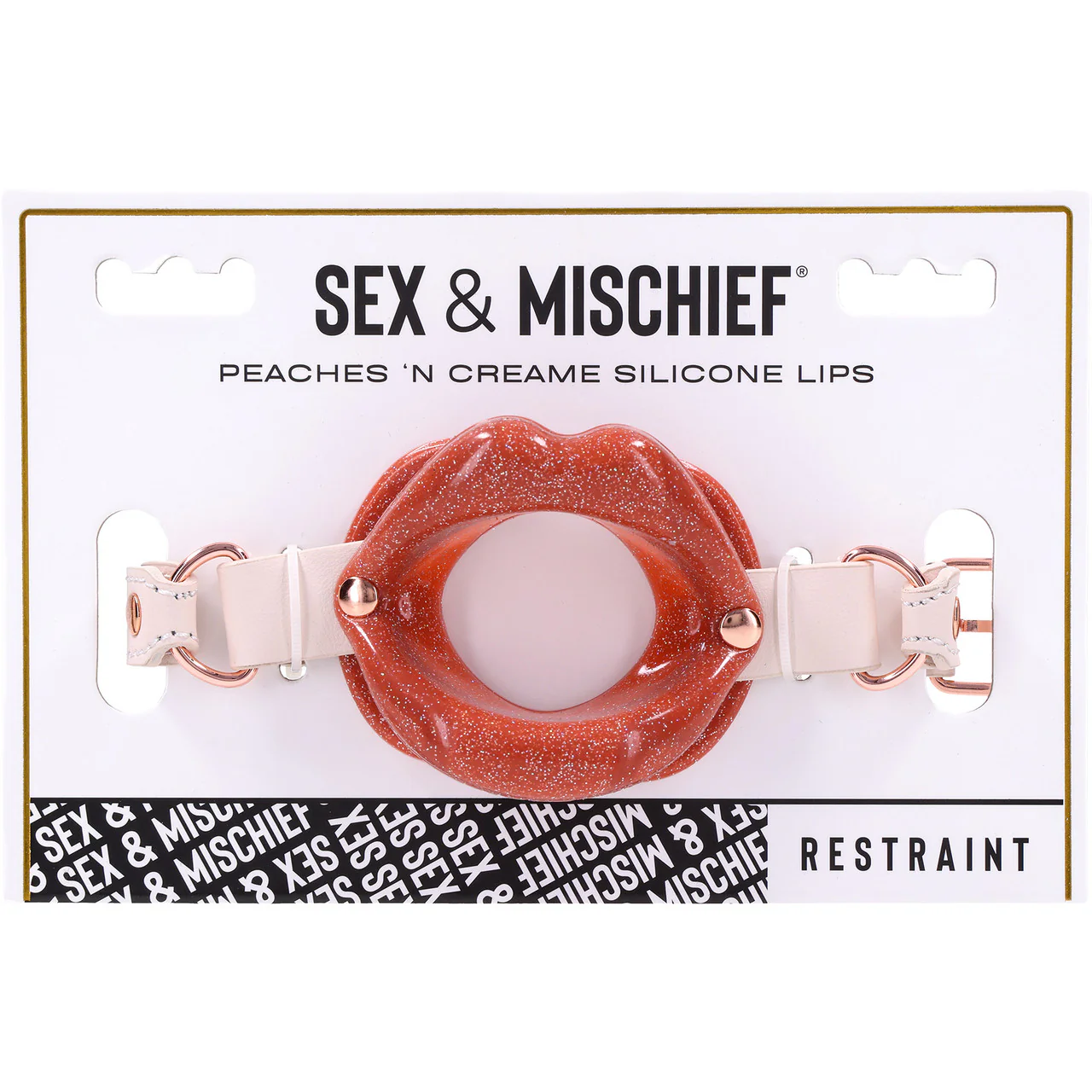 Sex & Mischief Peaches 'n CreaMe Silicone Lips Gag By Sportsheets - Rose Gold & Peach - Image 9