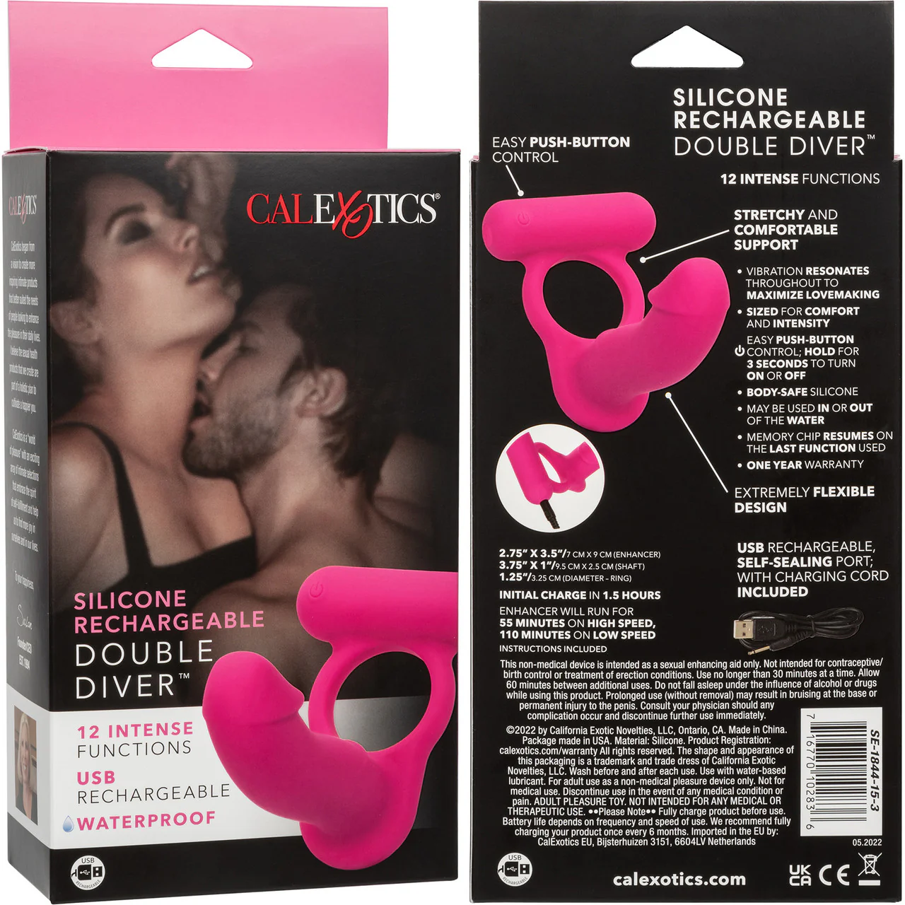 Silicone Rechargeable Double Diver Vibrating Cock Ring By CalExotics - Image 12