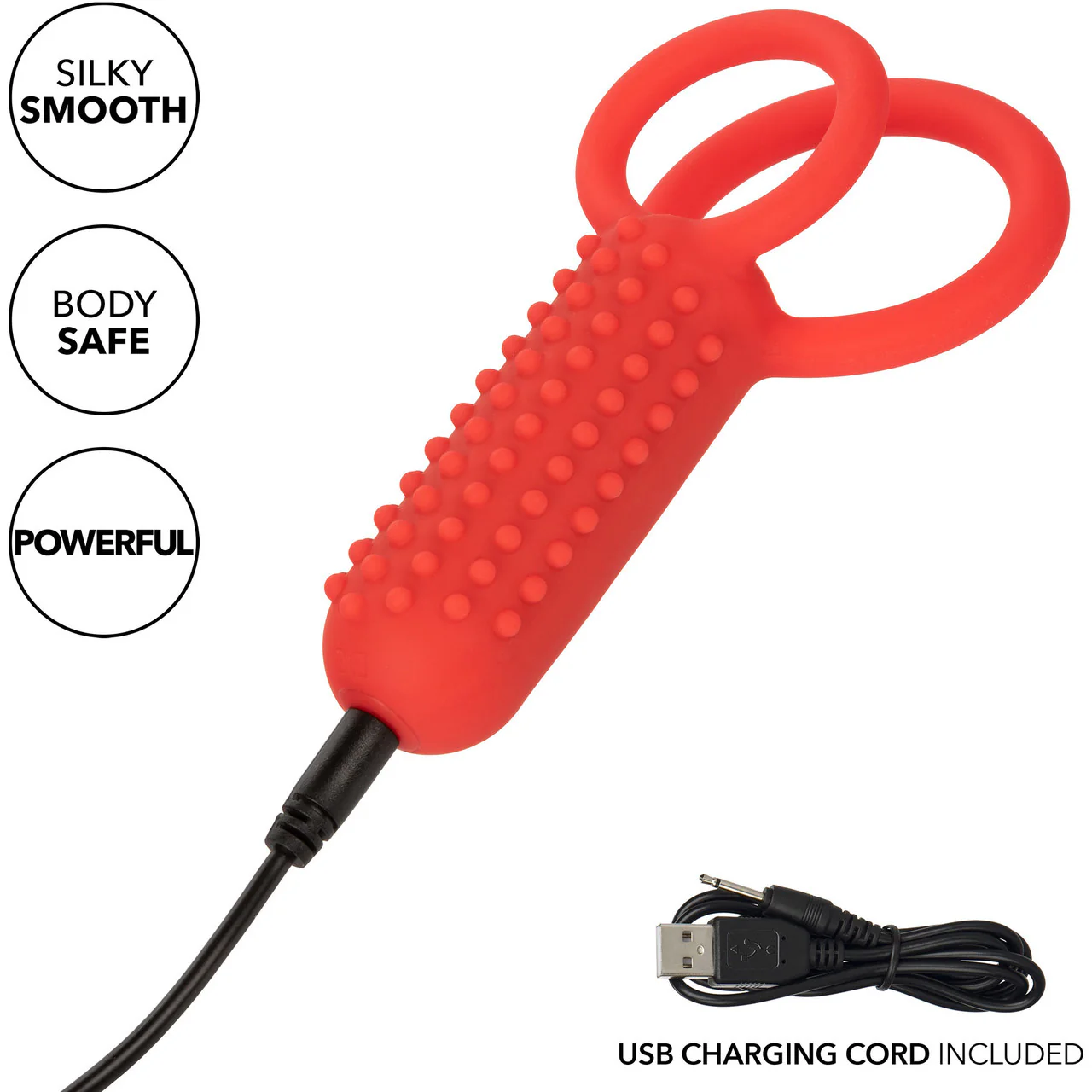 Silicone Rechargeable Vertical Dual Enhancer Vibrating Cock Ring By CalExotics - Red - Image 9