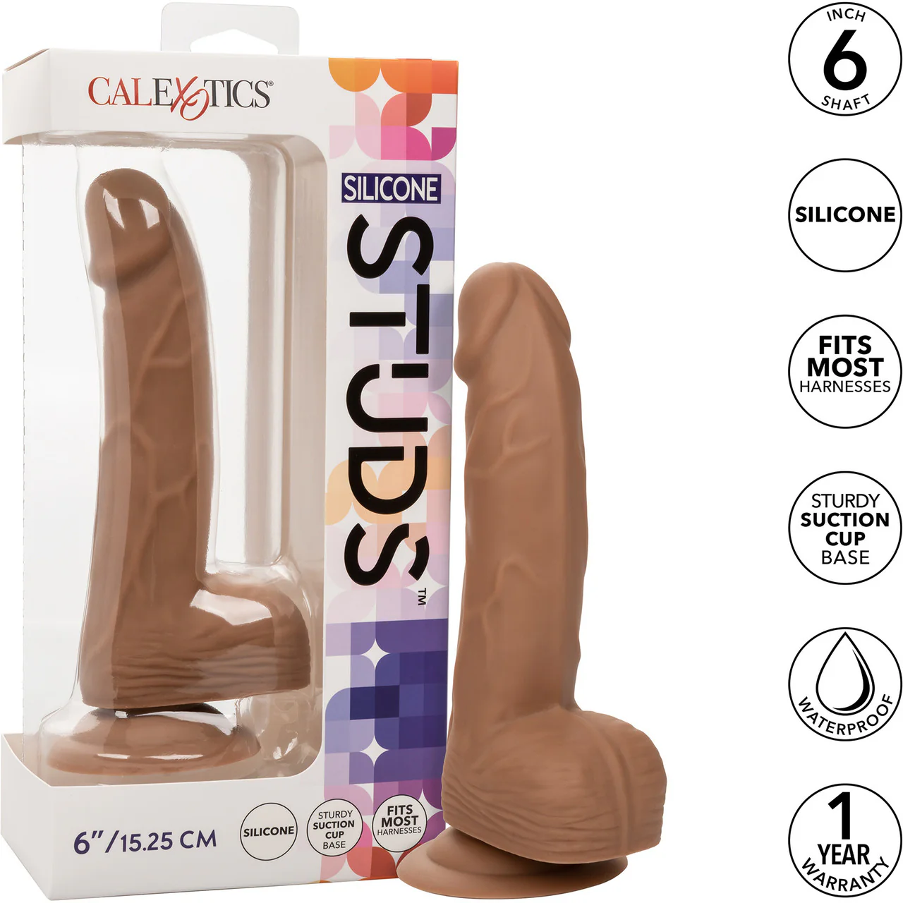 Silicone Studs Realistic 6" Suction Cup Dildo - Caramel - Image 10