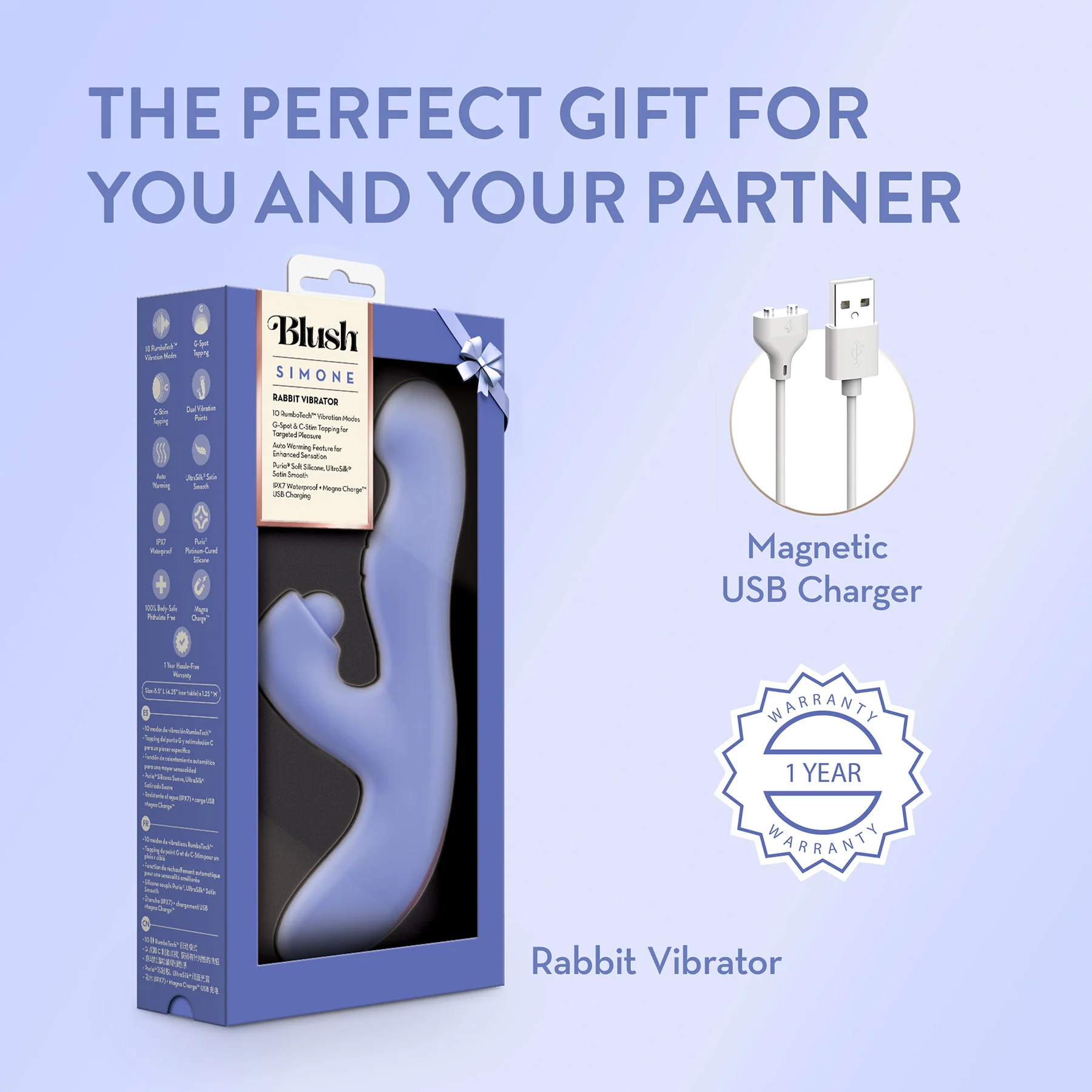 Simone Rechargeable Silicone Warming & Tapping Rabbit Vibrator By Blush - Image 12