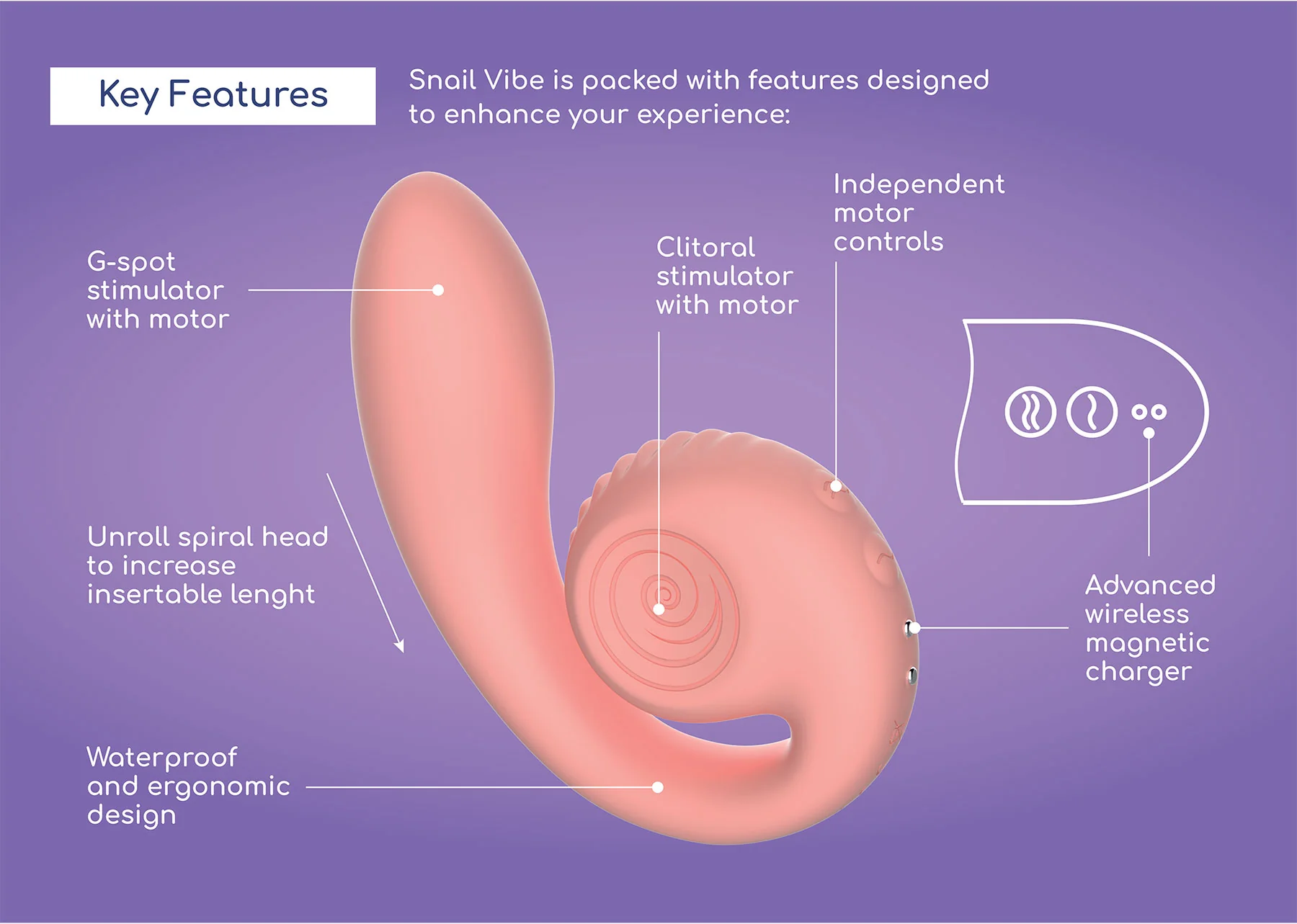 SVibe Snail Gizi Silicone Rechargeable Waterproof Dual Stimulation Vibrator - Image 25