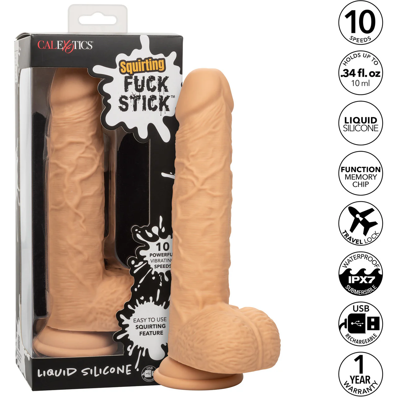 Squirting Fuck Stick 9" Vibrating Realistic Silicone Suction Cup Dildo By CalExotics - Vanilla - Image 17