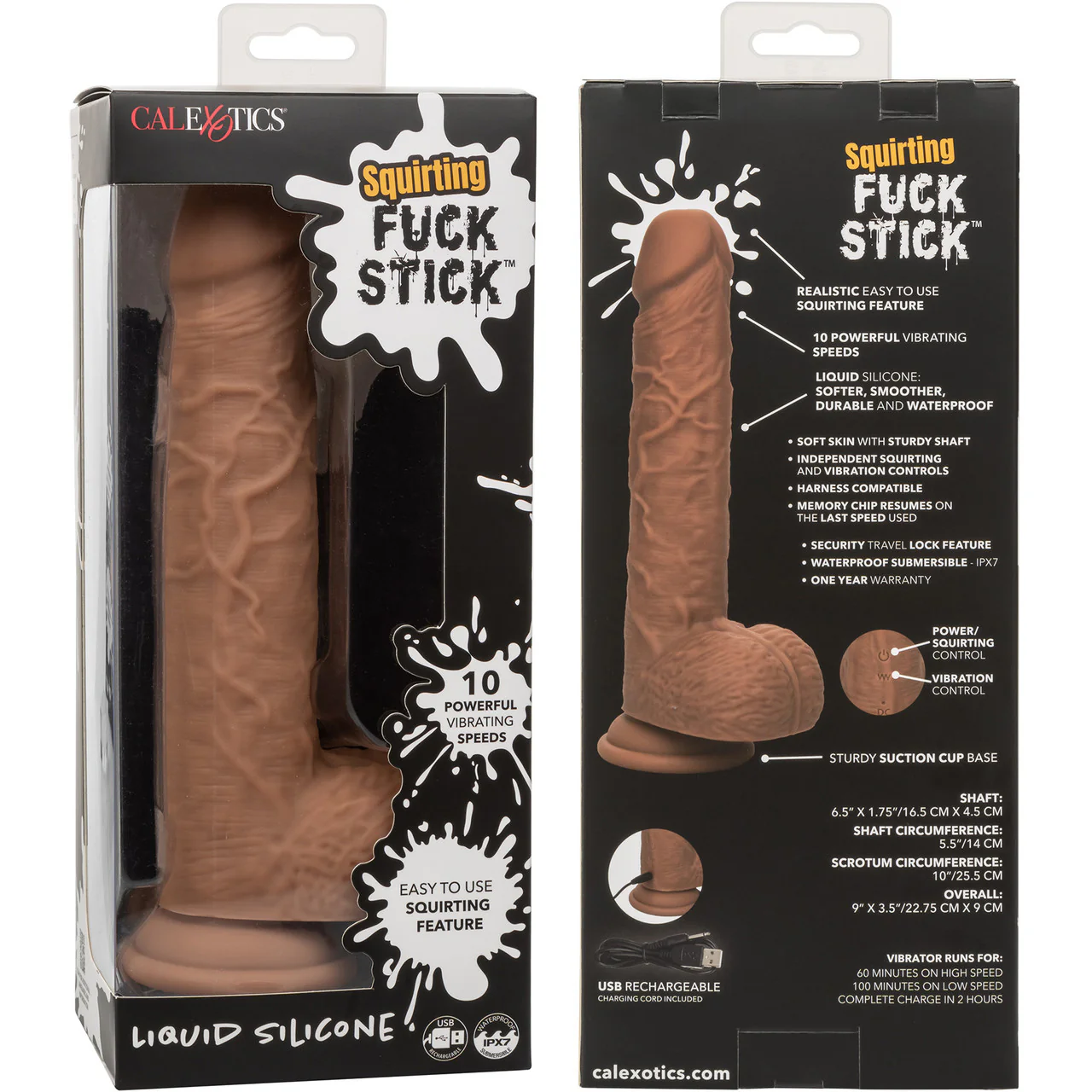 Squirting Fuck Stick 9" Vibrating Realistic Silicone Suction Cup Dildo By CalExotics - Caramel - Image 18