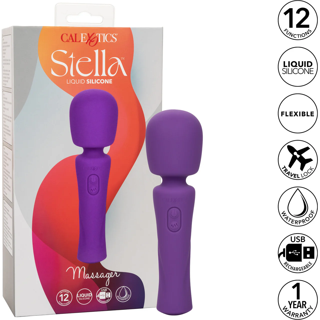 Stella Liquid Silicone Massager Rechargeable Wand Style Vibrator By CalExotics - Purple - Image 10